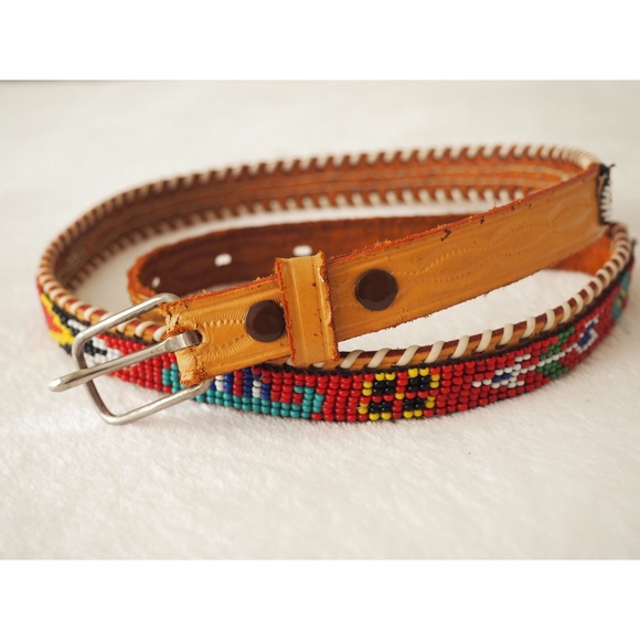 Vintage Accessories - Tan Western Beaded Belt